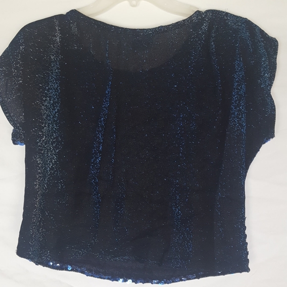 Rio Sequin Metallic Blouse Crop Top Blue S/M - Picture 3 of 4